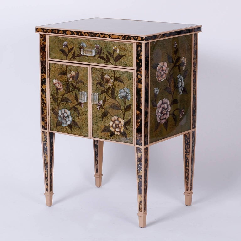Pair of Reverse Painted Mirrored Nightstands at 1stDibs