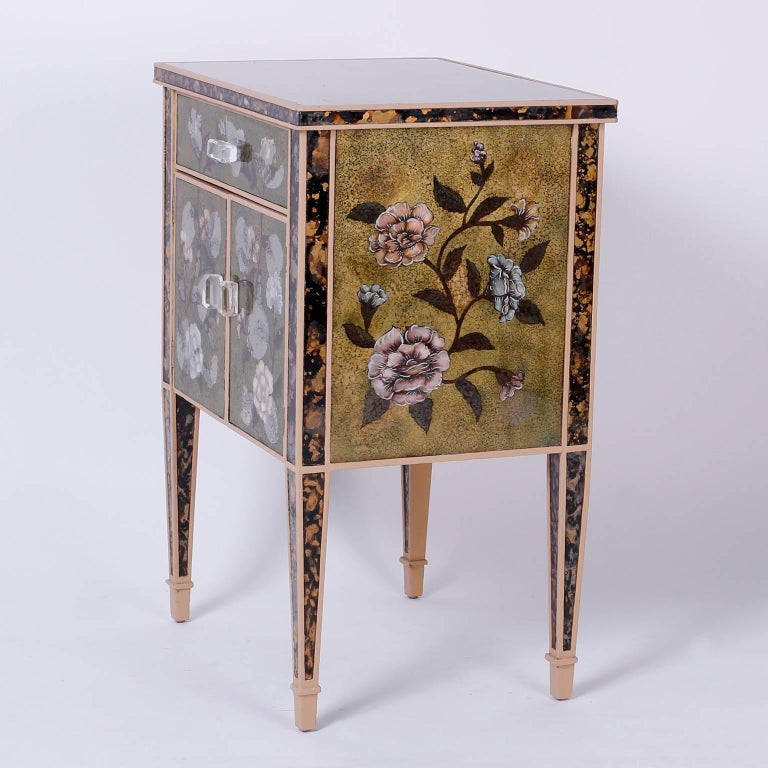 Pair of Reverse Painted Mirrored Nightstands at 1stDibs