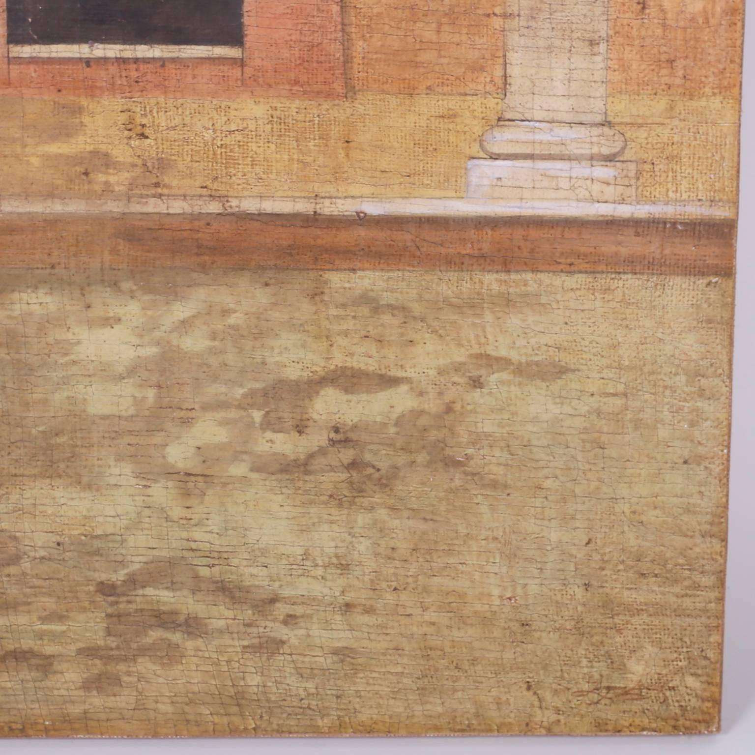 Mid-Century moderno Pittura ad olio su tela in stile affresco di Jacques Lamy in vendita