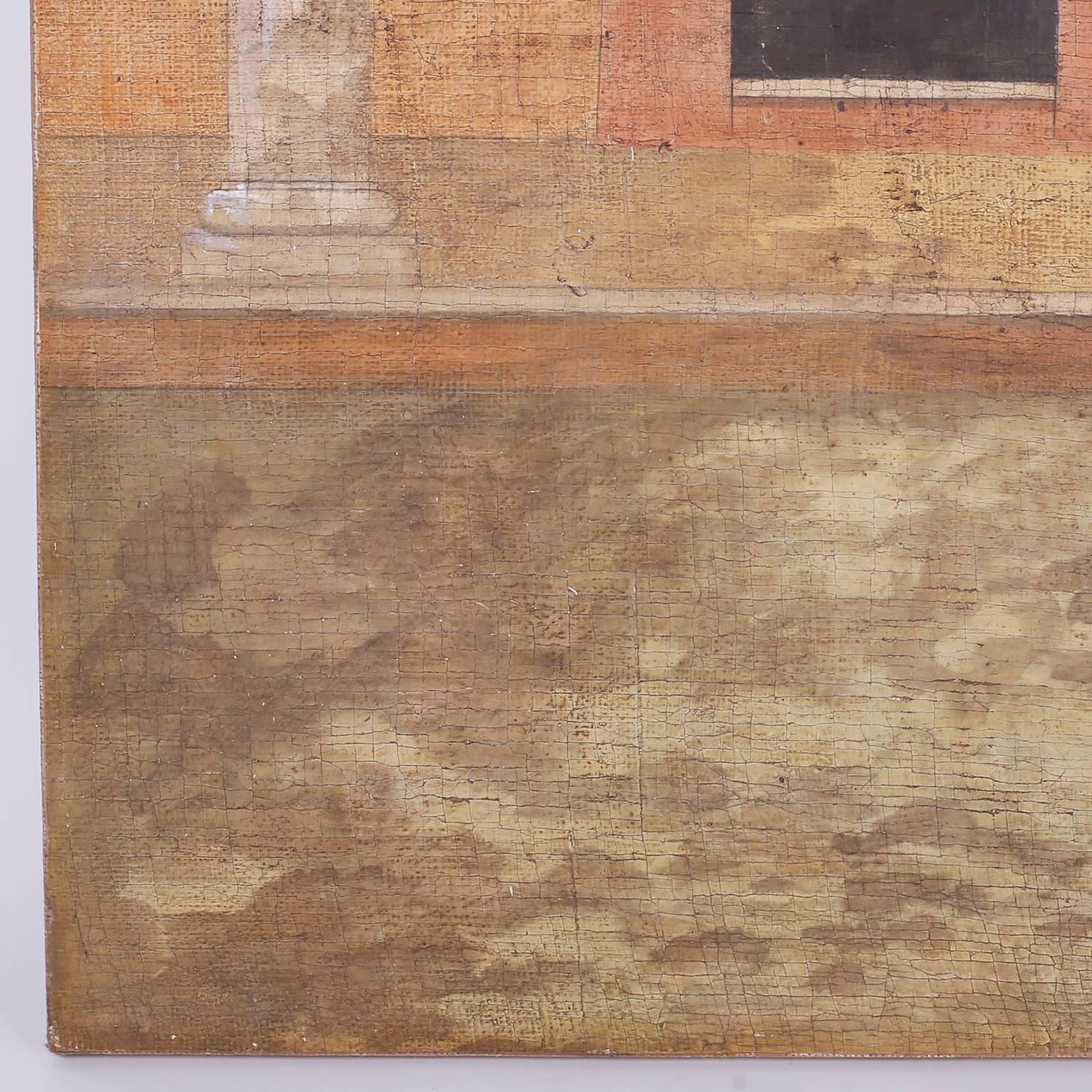 Americano Pittura ad olio su tela in stile affresco di Jacques Lamy in vendita