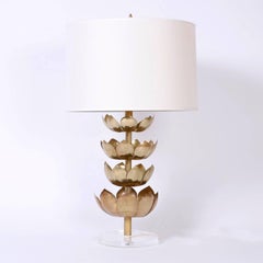 Pair of Brass Lotus Table Lamps