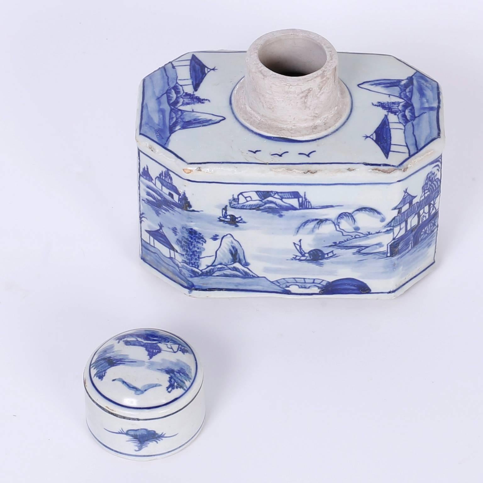 Chinese Pair of Blue and White Porcelain Tea Containers