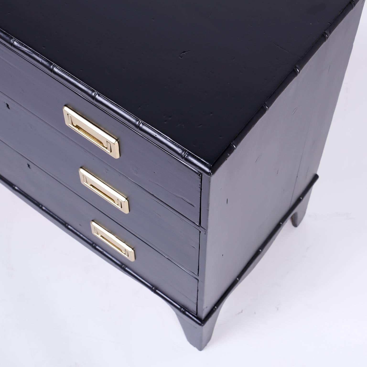 19th C. Ebonized Finish Campaign Style Chest of Drawers with Faux Bamboo Trim 1