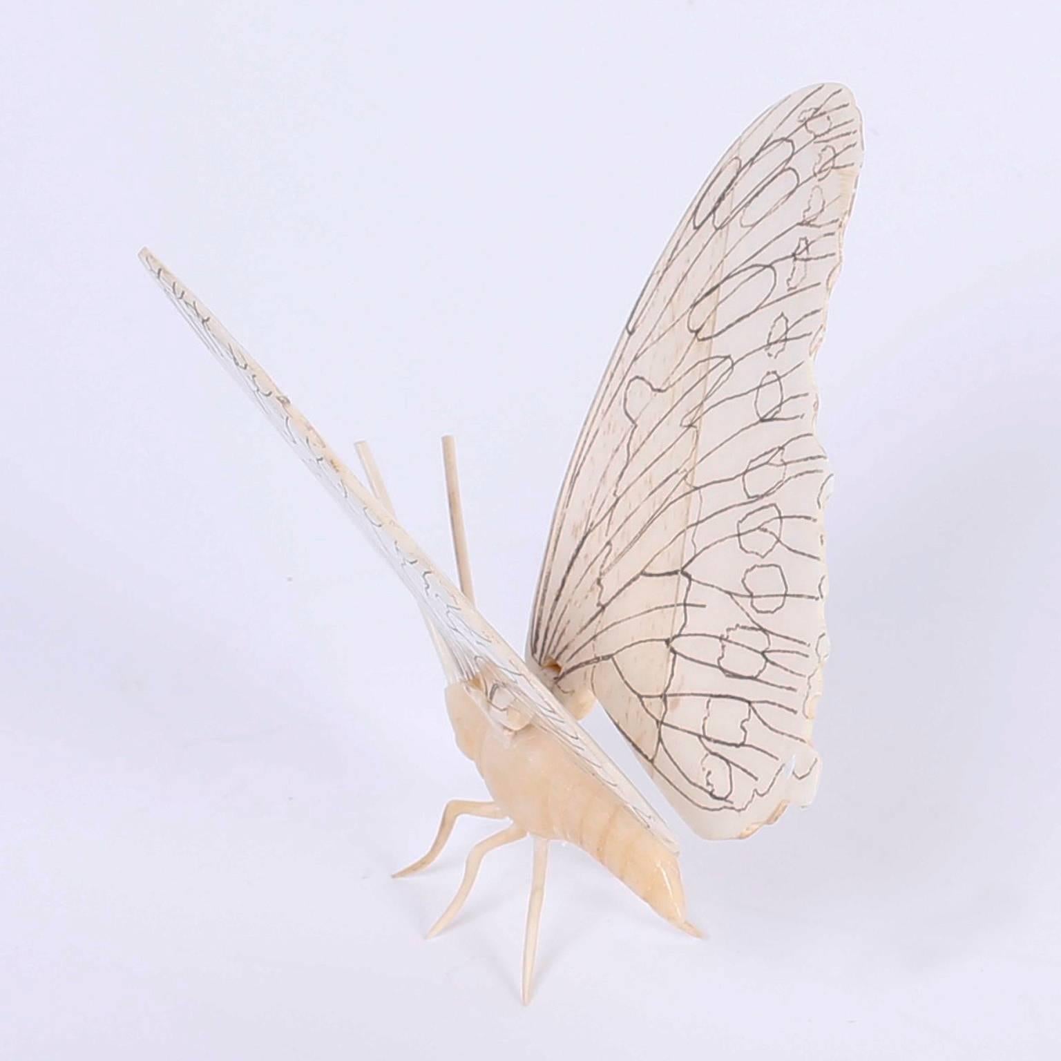 Folk Art Carved Bone Butterfly