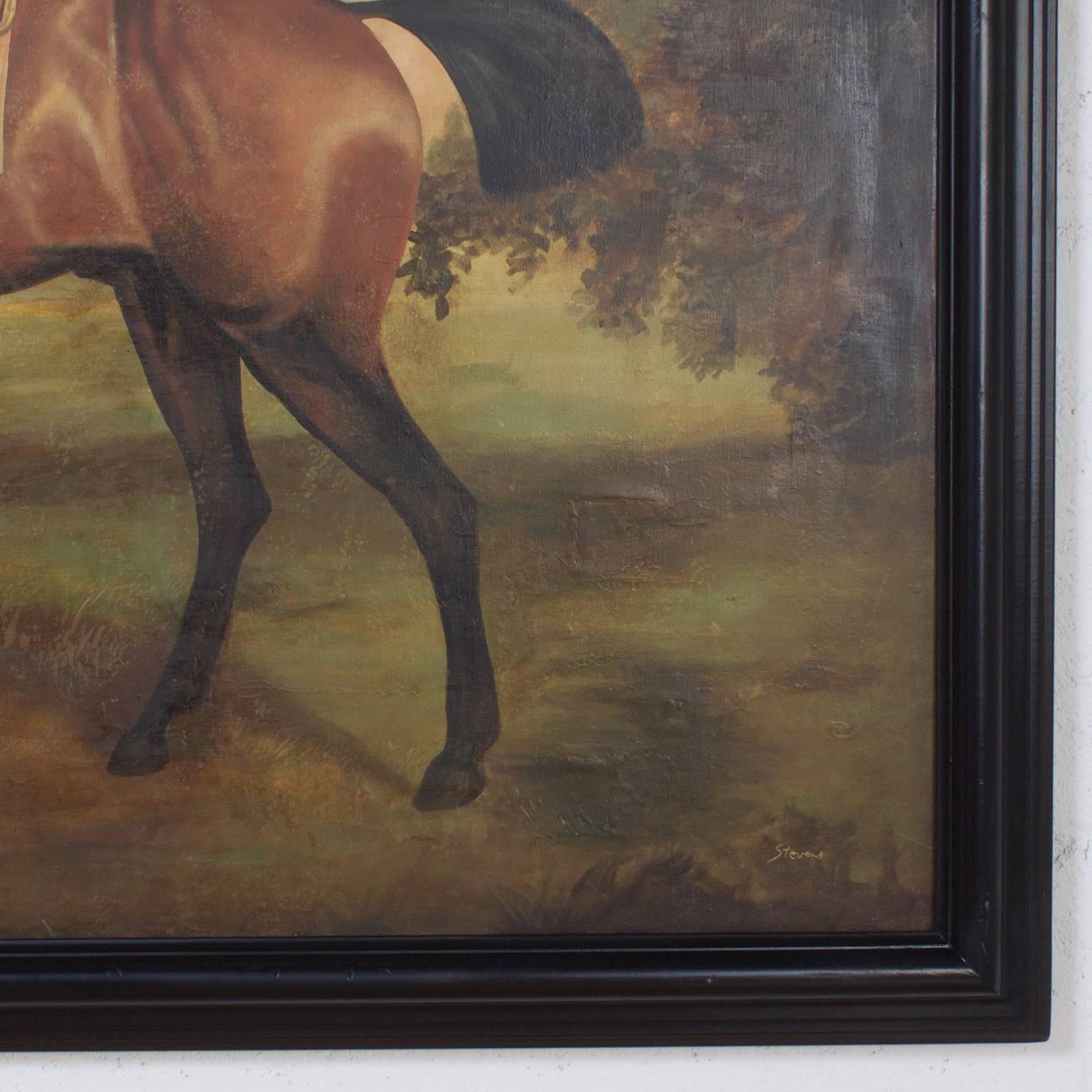 English Large Horse and Jockey Oil on Canvas Painting