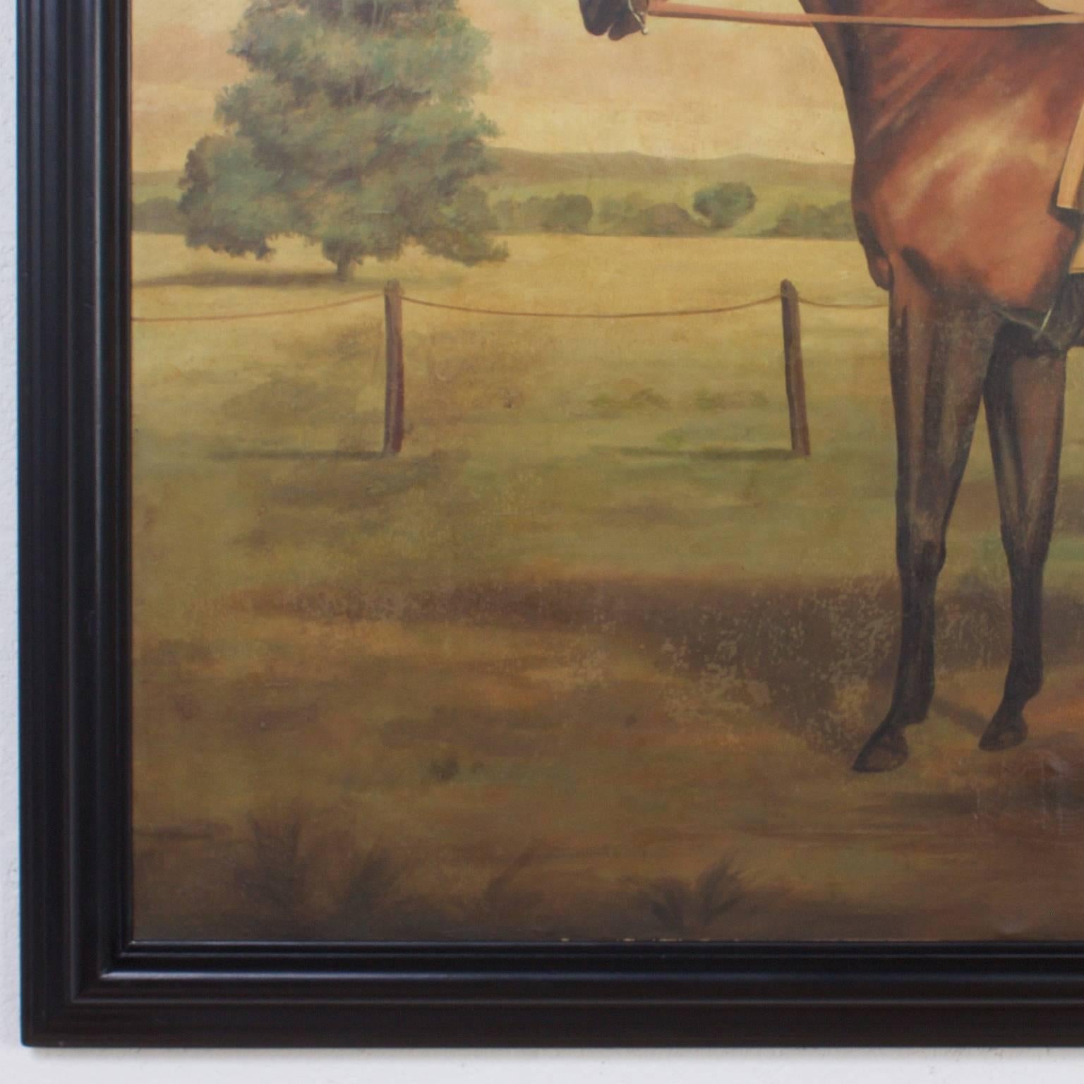 Sporting Art Large Horse and Jockey Oil on Canvas Painting