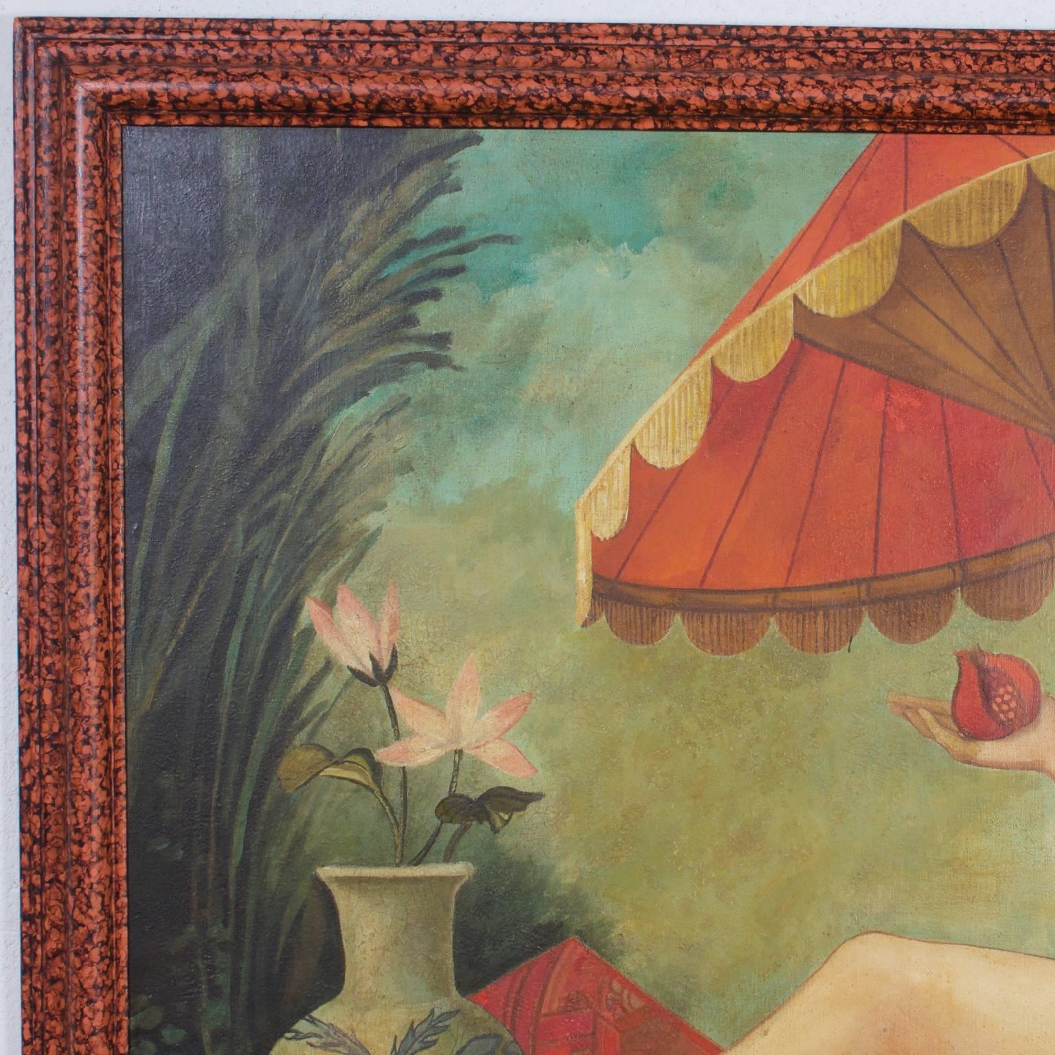 Folk Art Large Oil on Canvas Painting Titled L'asie by William Skilling