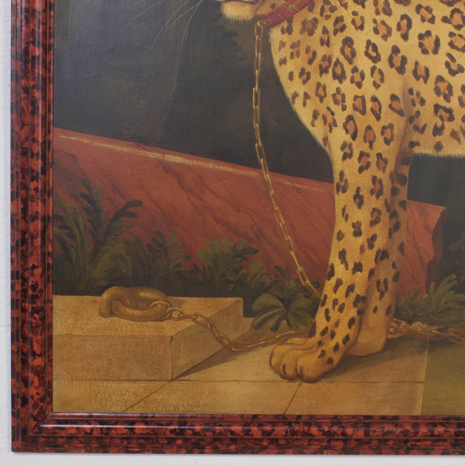Folk Art William Skilling Oil on Canvas Painting of a Leopard