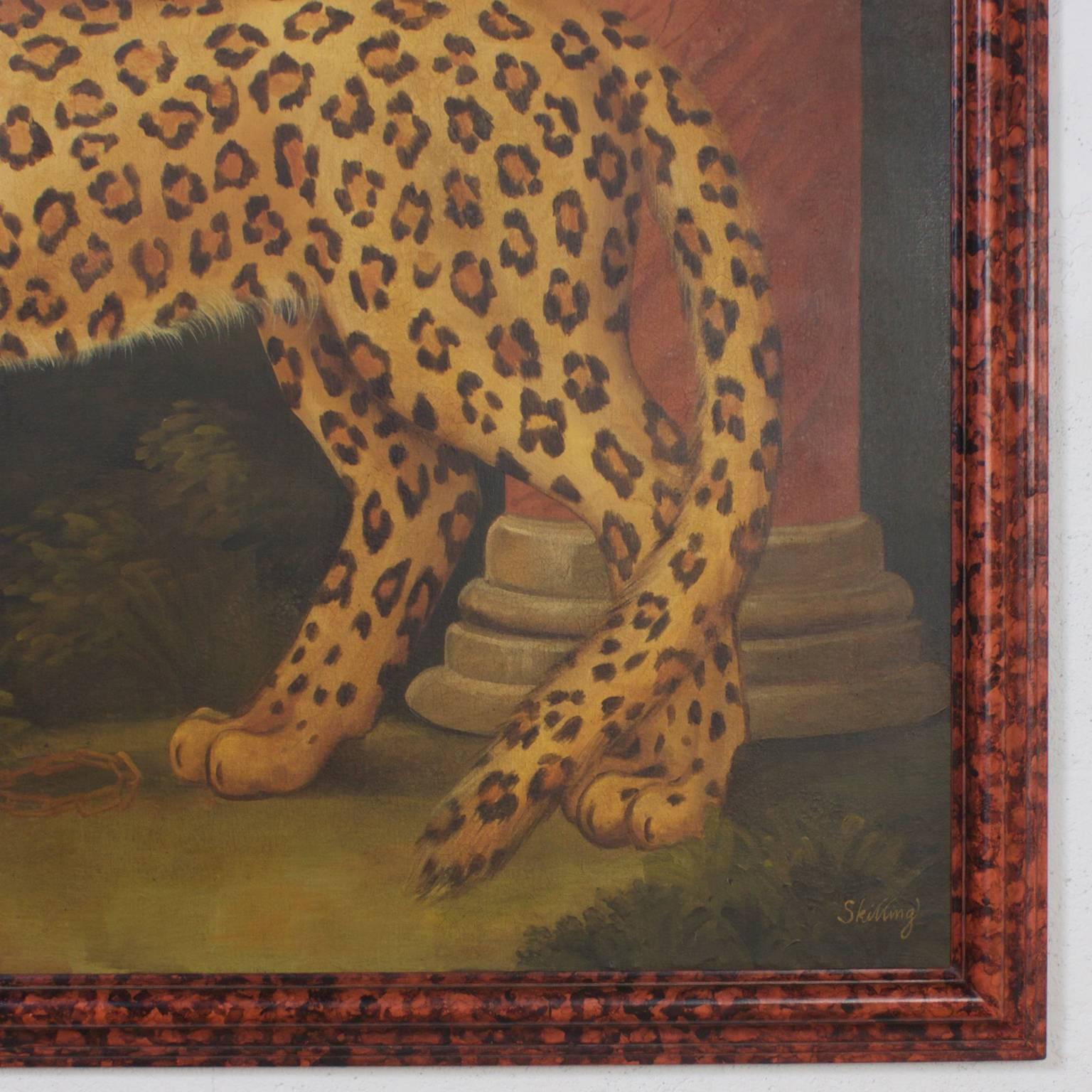 American William Skilling Oil on Canvas Painting of a Leopard