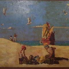 Huge Oil on Canvas Pirate Mural Painting