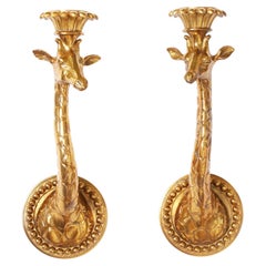 Pair of Gilt Bronze Giraffe Wall Sconces