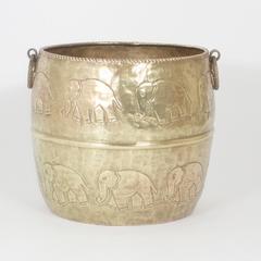 Pair of Hammered Brass Elephant Urns or Planters