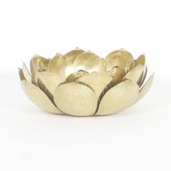 Pair of Brass Etched Lotus Leaf Candle Holders