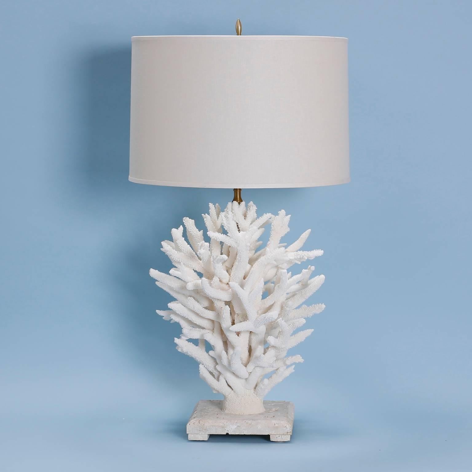 Arts and Crafts Pair of White Coral Table Lamps