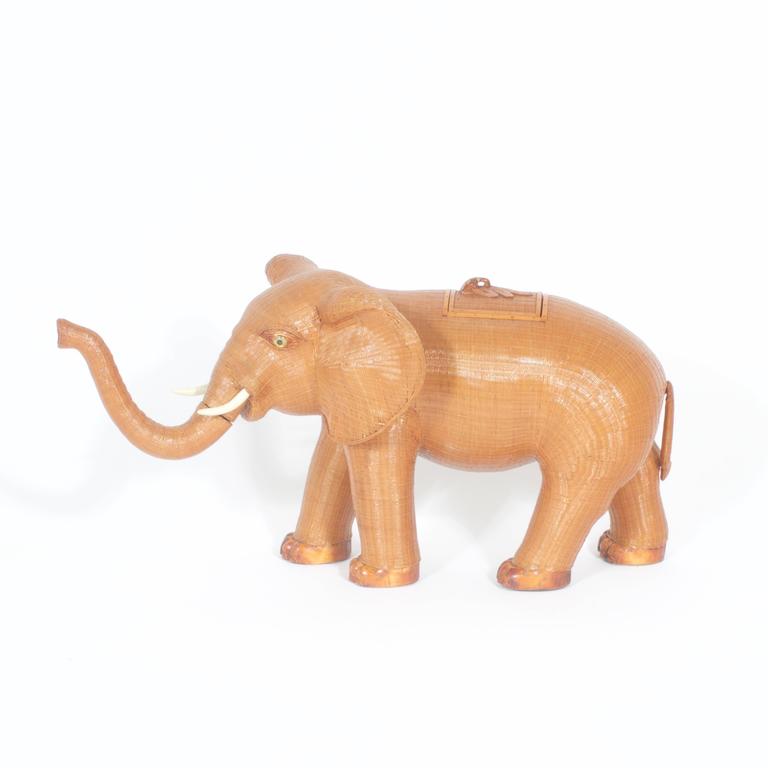 Amusing Midcentury Wicker Elephant Box For Sale at 1stdibs