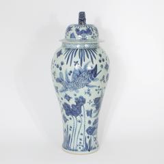 Large Pair of Palace-Size Blue and White Chinese Export Style Jars