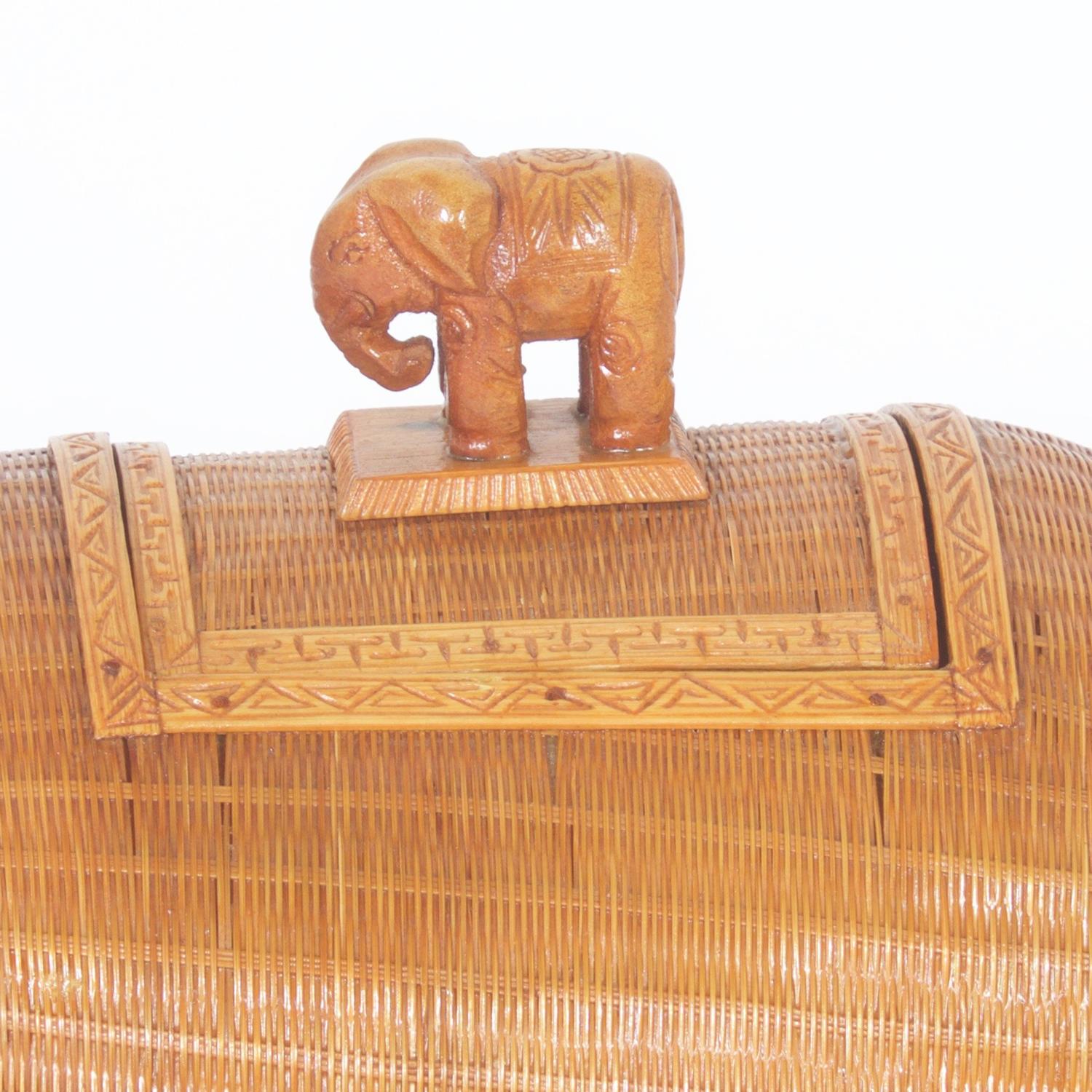 Adorable Midcentury Wicker Elephant Box For Sale at 1stdibs