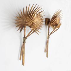 Pair of Huge Palmetto Palm Copper Wall Sconces