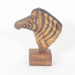 Naturalist Midcentury Carved Wood Sculpture of a Zebra Head