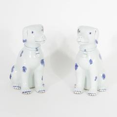 Pair of Blue and White Chinese Export Style Porcelain Dogs