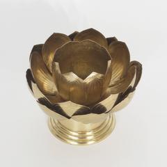 Midcentury Brass Candle Holder with Three Layers of Lotus Leaves