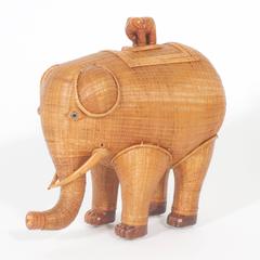 Adorable Midcentury Wicker Elephant Box