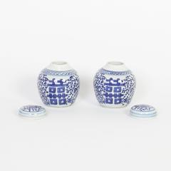 Pair of Chinese Export Style Blue and White Double Happy Jars