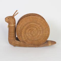 Charming Midcentury Wicker Magazine Stand in the Shape of a Snail