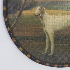 Afghan Hound Painting with Palm Trees on a Wicker Tray