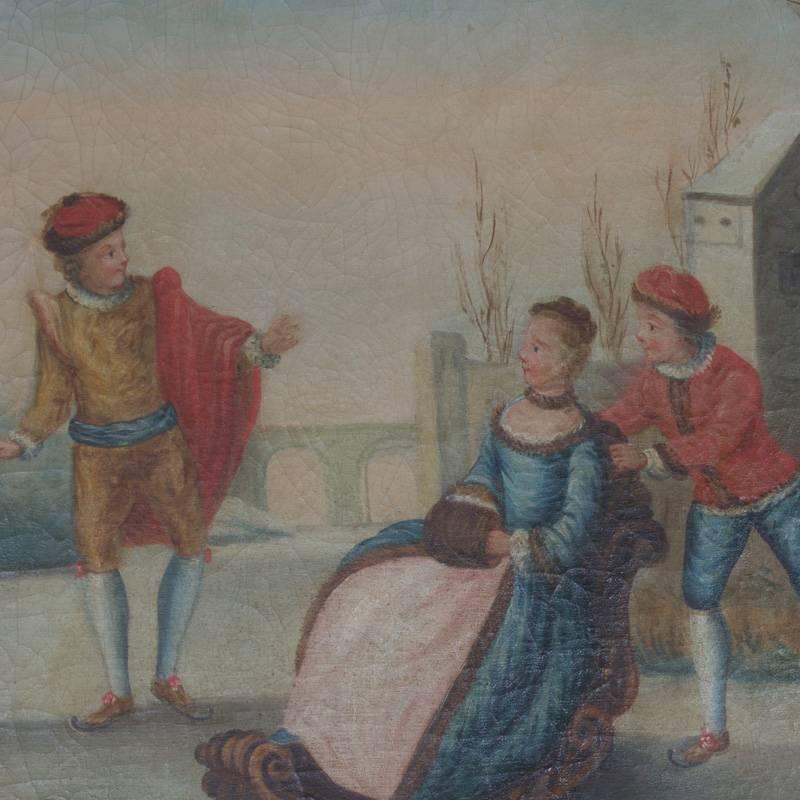 He aquí un conjunto de cuatro pinturas italianas del siglo XVIII que representan diversos dramas románticos. Los cuatro pintados en estilo antiguo y presentados en los bastidores y marcos originales. Encontrar un conjunto como éste intacto es una