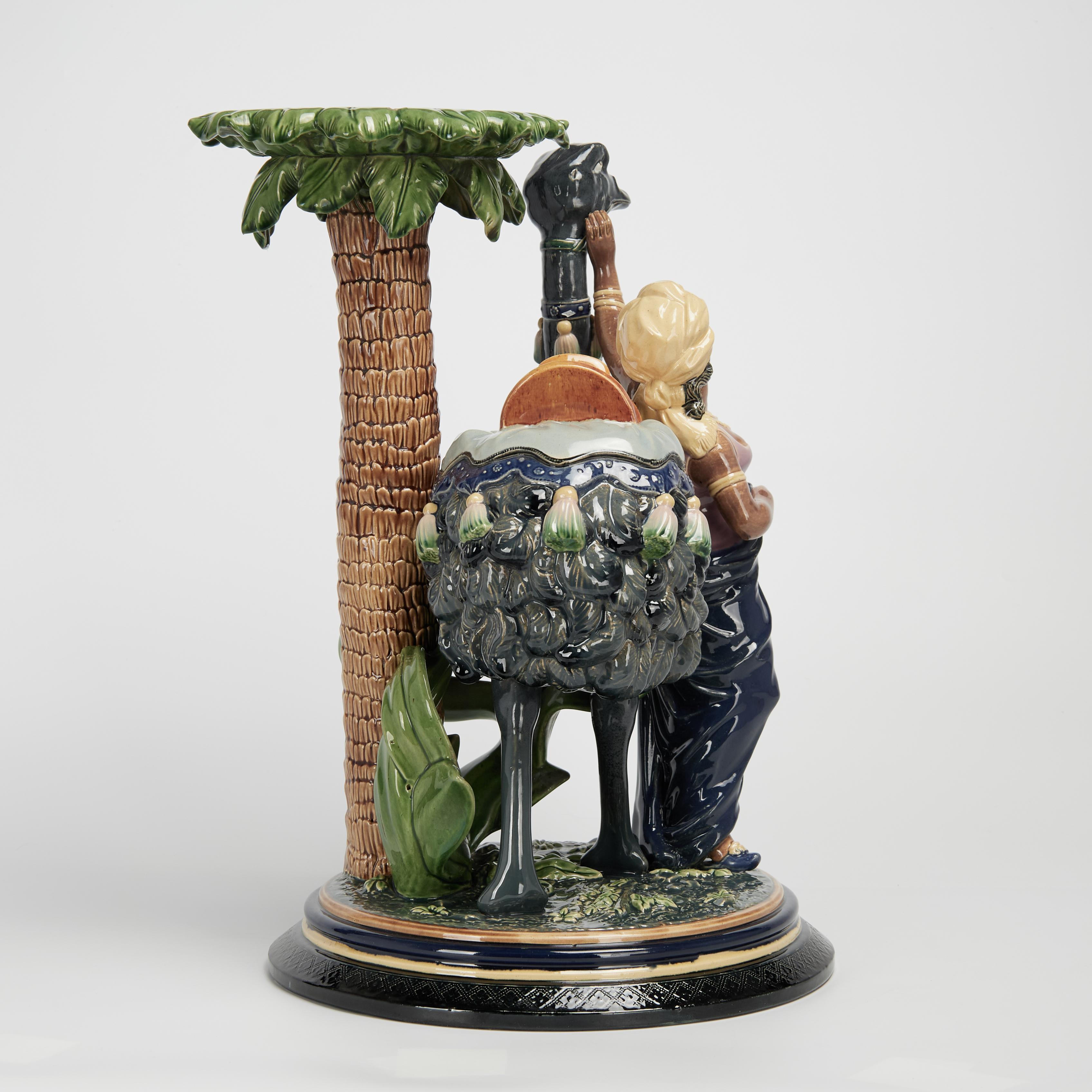 Antique Austrian Orientalist Majolica Figural Pedestal by Gerbing & Stephen In Good Condition For Sale In Palm Beach, FL