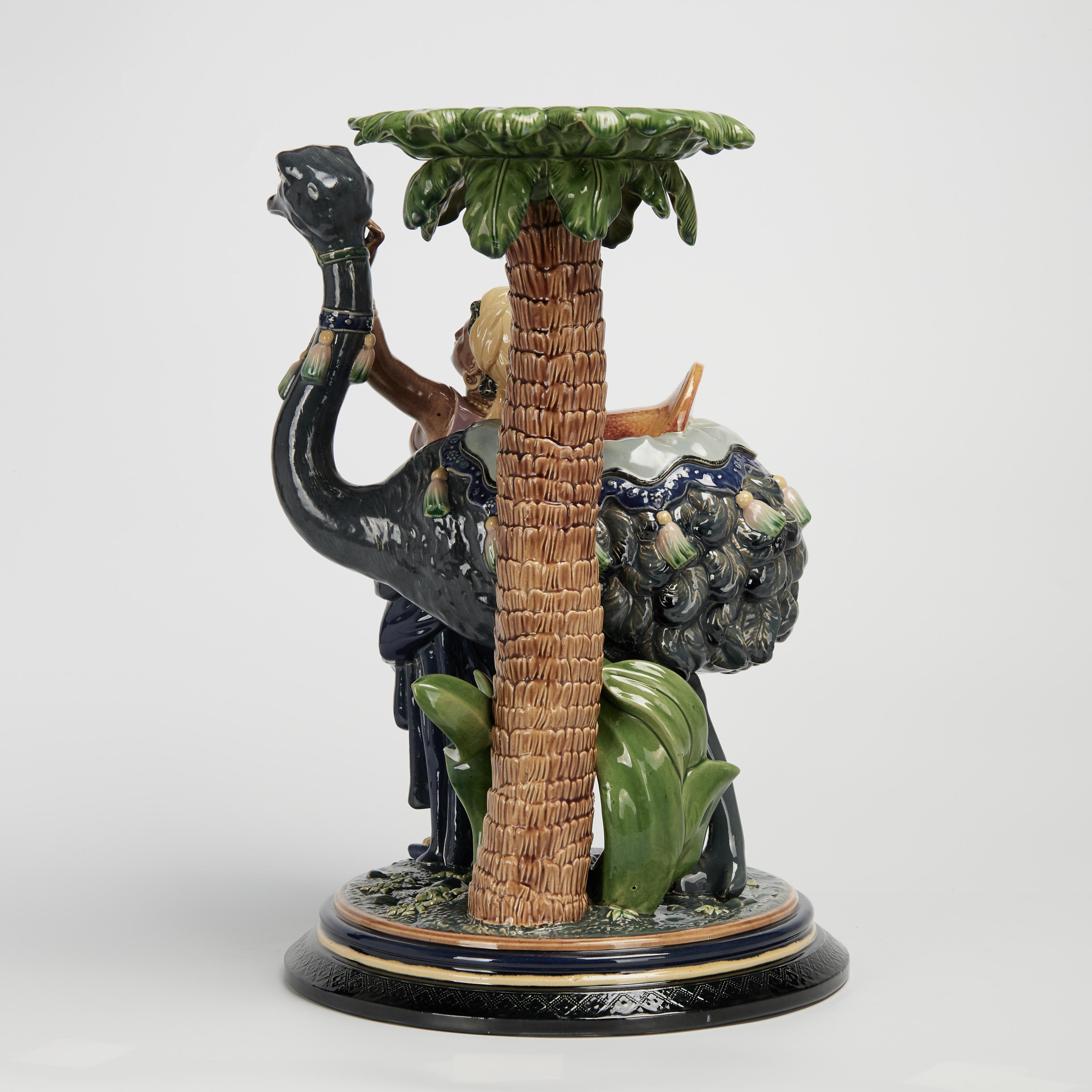 Glazed Antique Austrian Orientalist Majolica Figural Pedestal by Gerbing & Stephen For Sale
