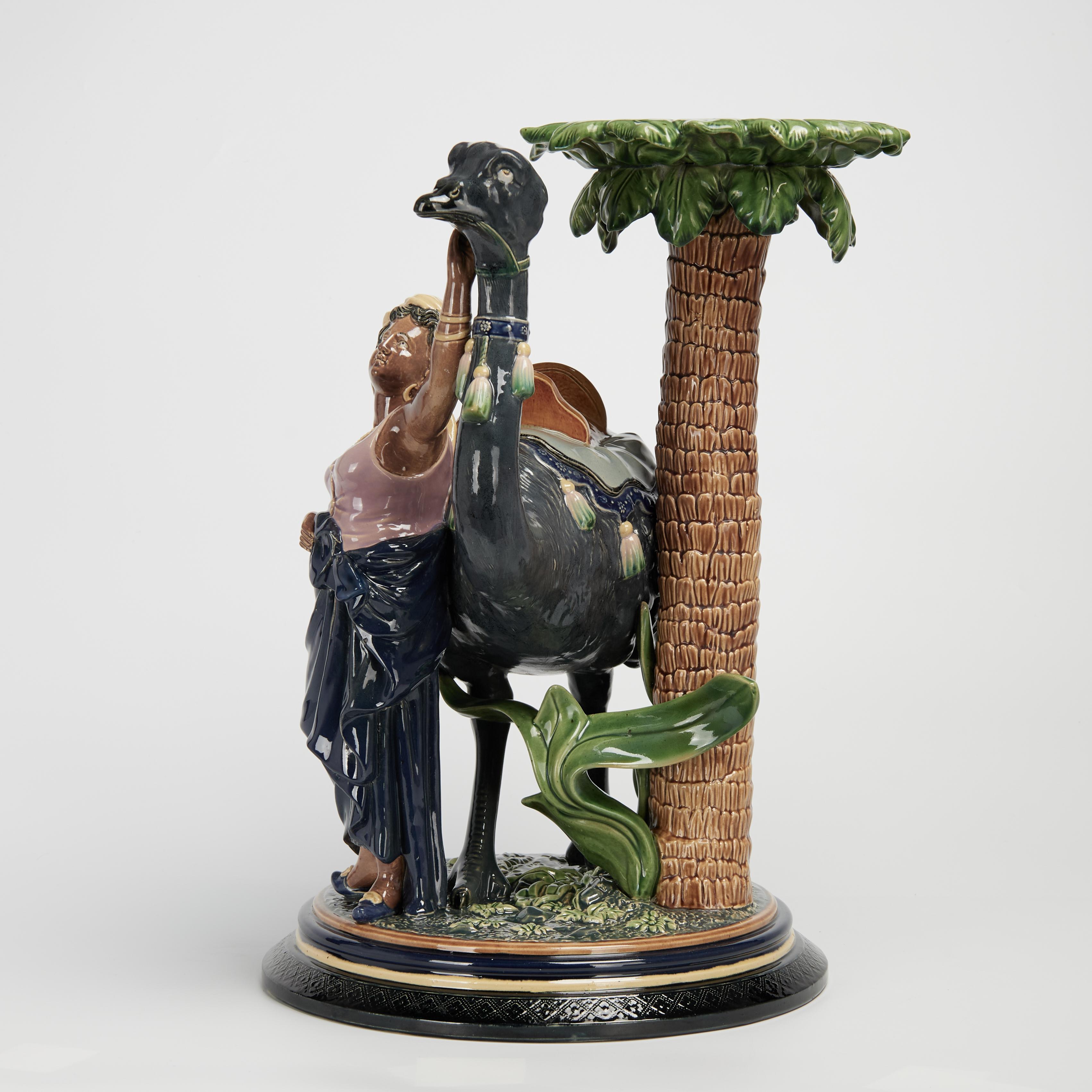 Victorian Antique Austrian Orientalist Majolica Figural Pedestal by Gerbing & Stephen For Sale