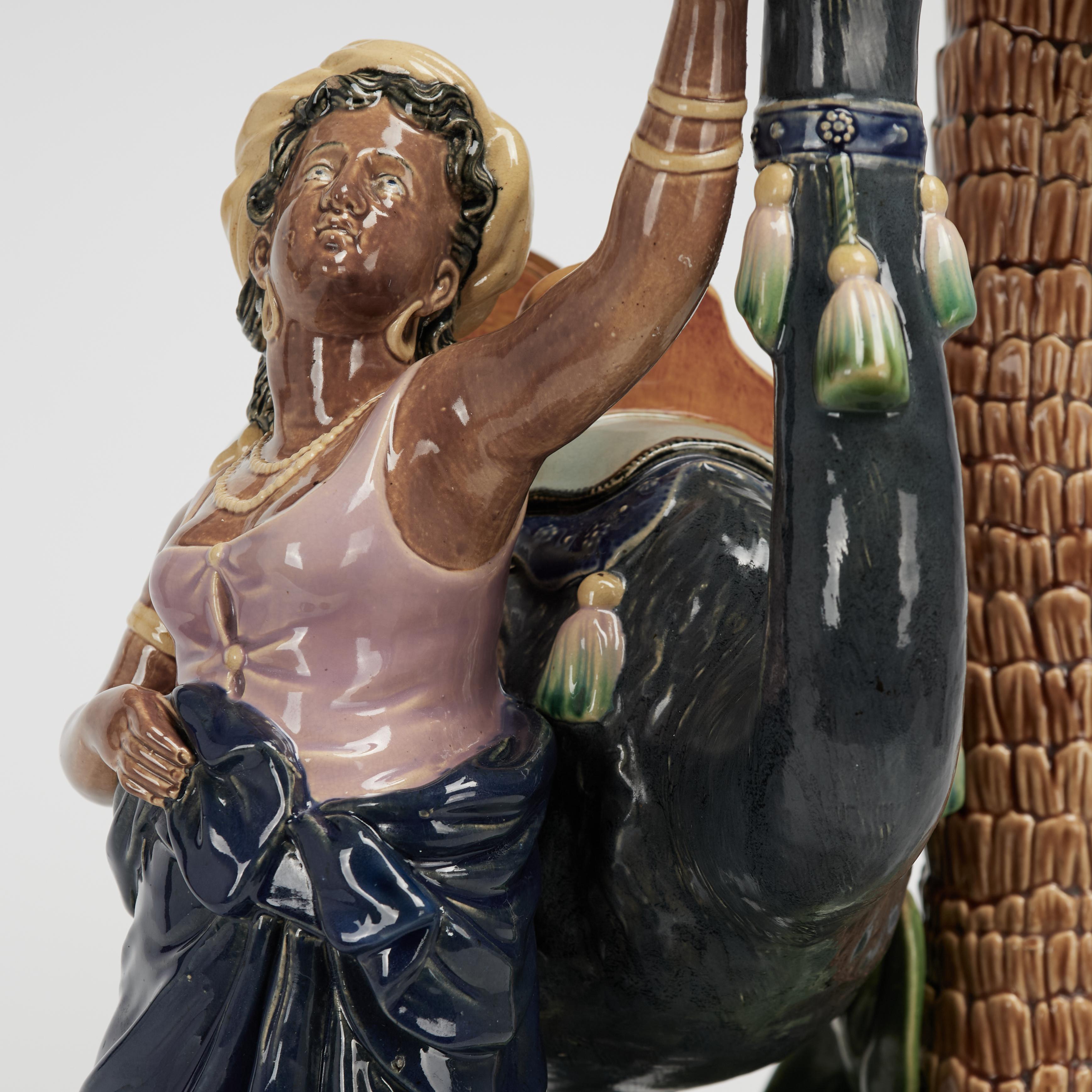 Terracotta Antique Austrian Orientalist Majolica Figural Pedestal by Gerbing & Stephen For Sale