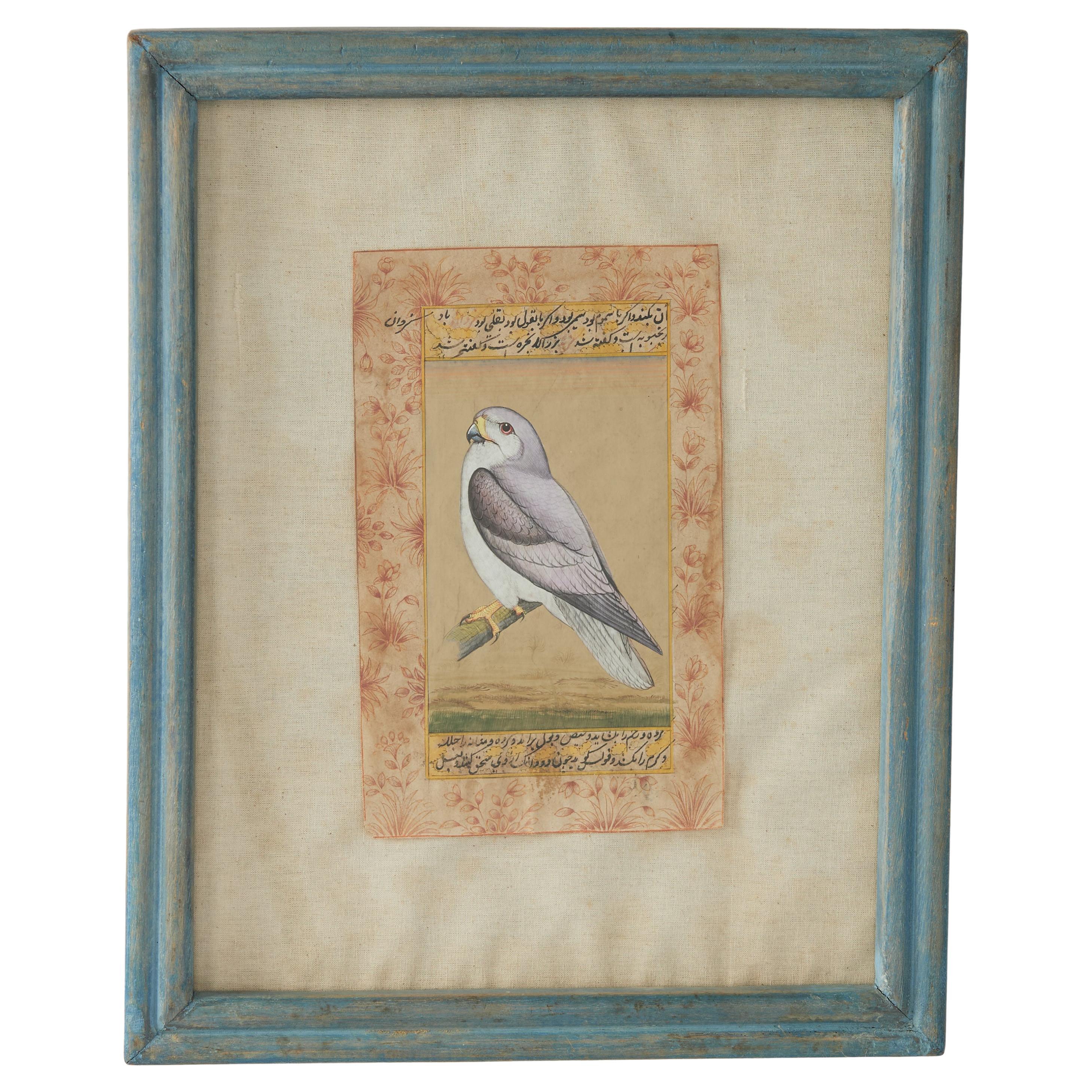 Peinture ancienne indo-persane à la gouache représentant un oiseau