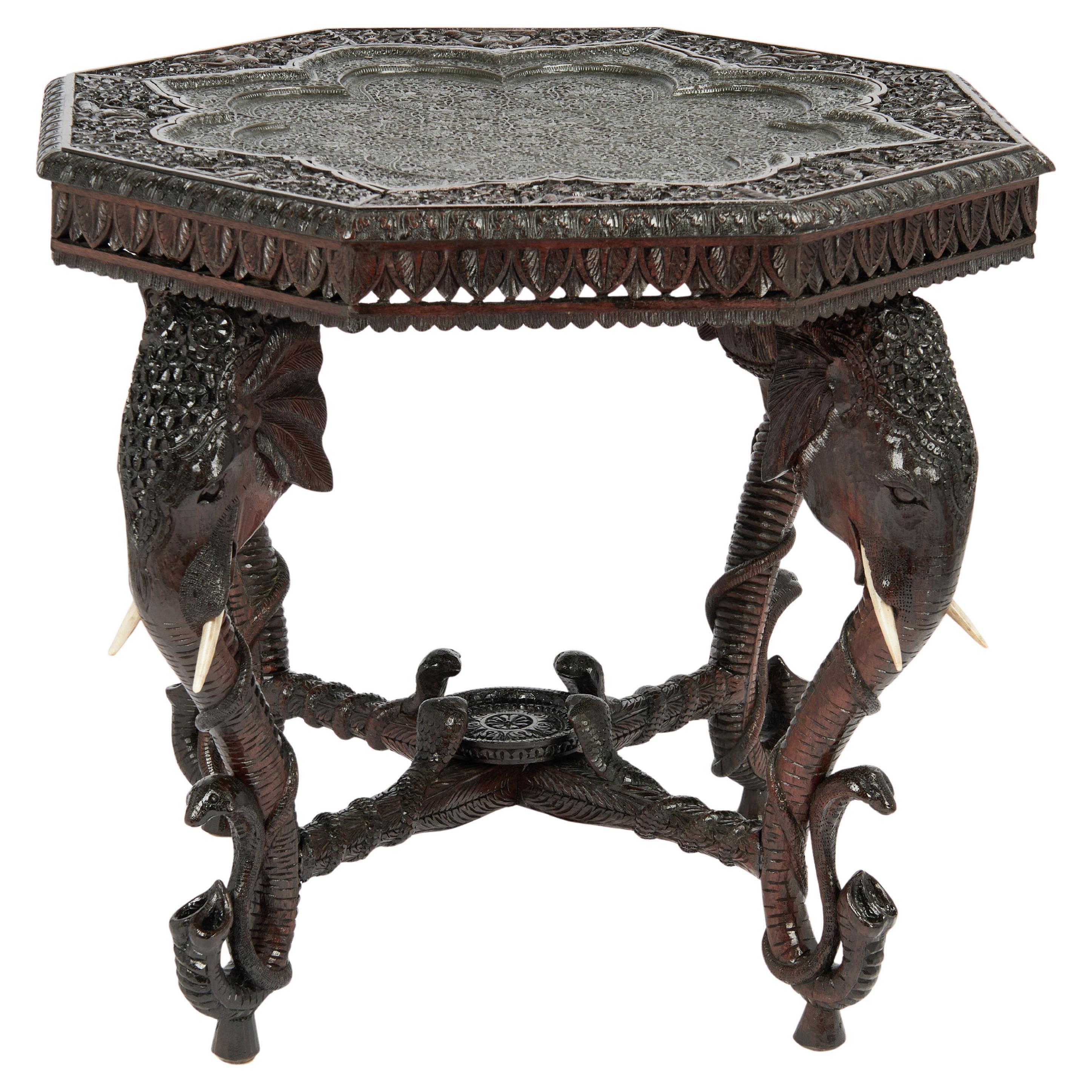 Antique Anglo Indian Carved Table with Elephants