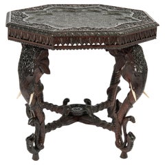 Antique Anglo Indian Carved Table with Elephants