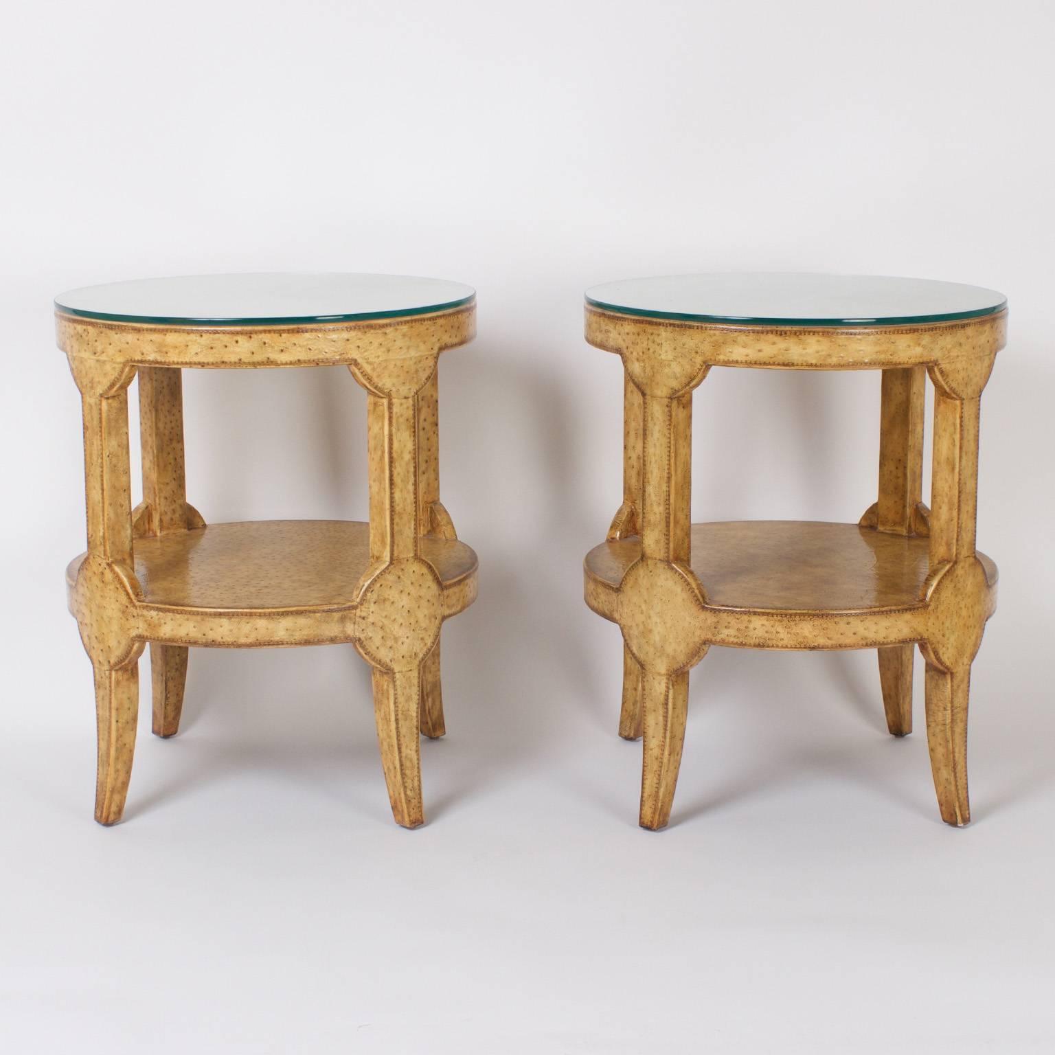 Mid-Century Modern Pair of Faux Ostrich End Tables