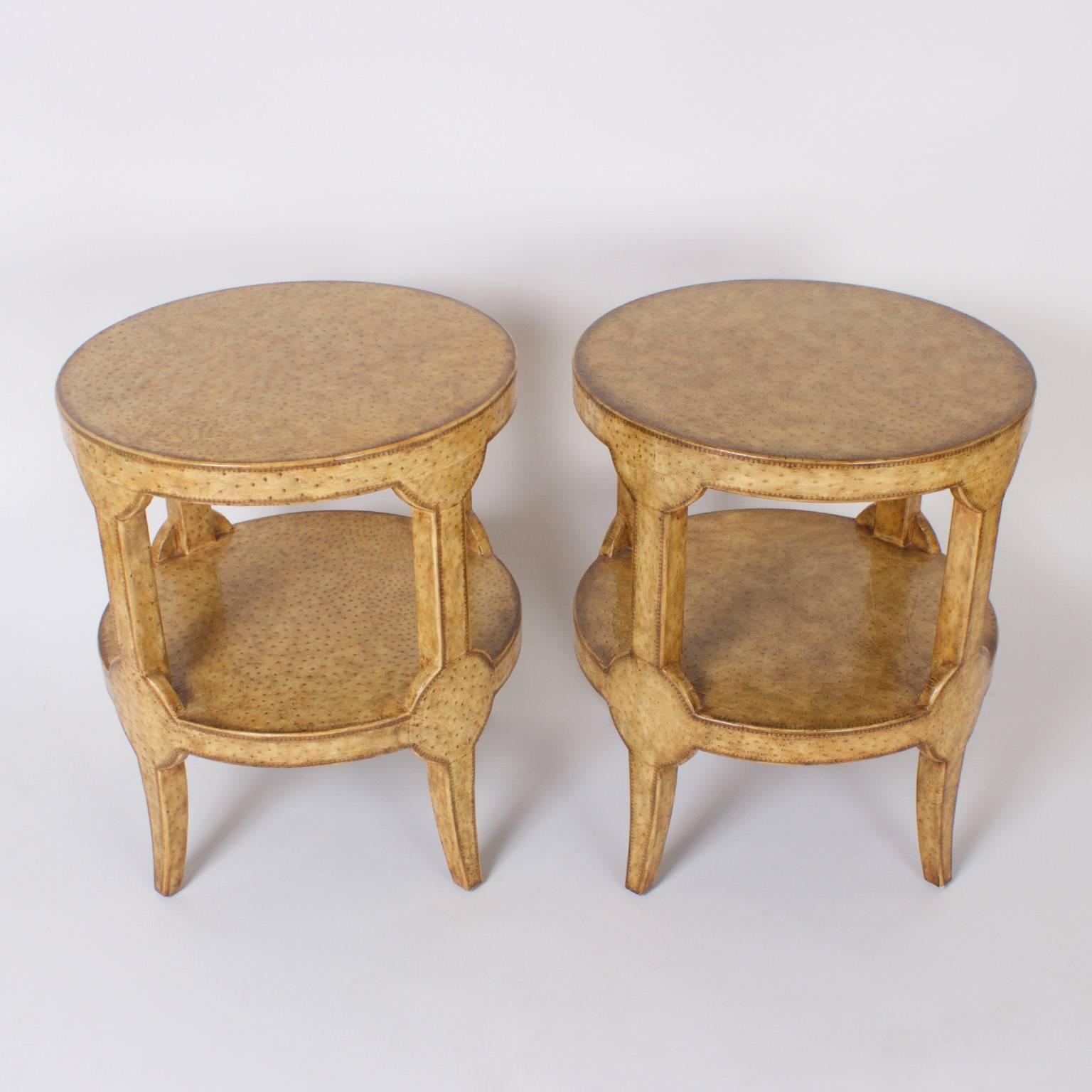 American Pair of Faux Ostrich End Tables