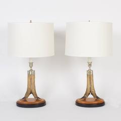 Vintage Pair of Deer Hoof Table Lamps