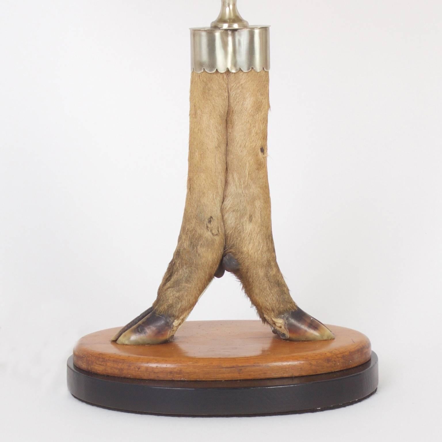 English Vintage Pair of Deer Hoof Table Lamps For Sale