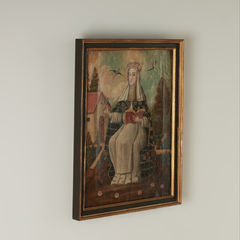 Pintura religiosa mexicana antigua de una santa