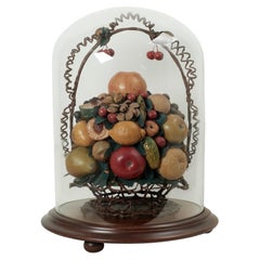 Antique Wax Fruit Collage Under Glass