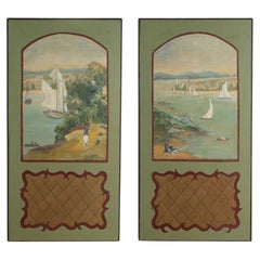 Pair of Italian Painted Panels with Sailboats