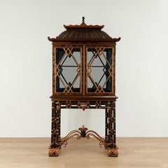 Vintage Chinese Chippendale Style Pagoda Glass Front Cabinet on Stand