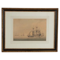 Antique English Maritime Watercolor of Sailing Ships by L Owen