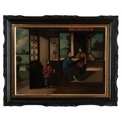 Pintura antigua china de exportación que representa una escena de interior