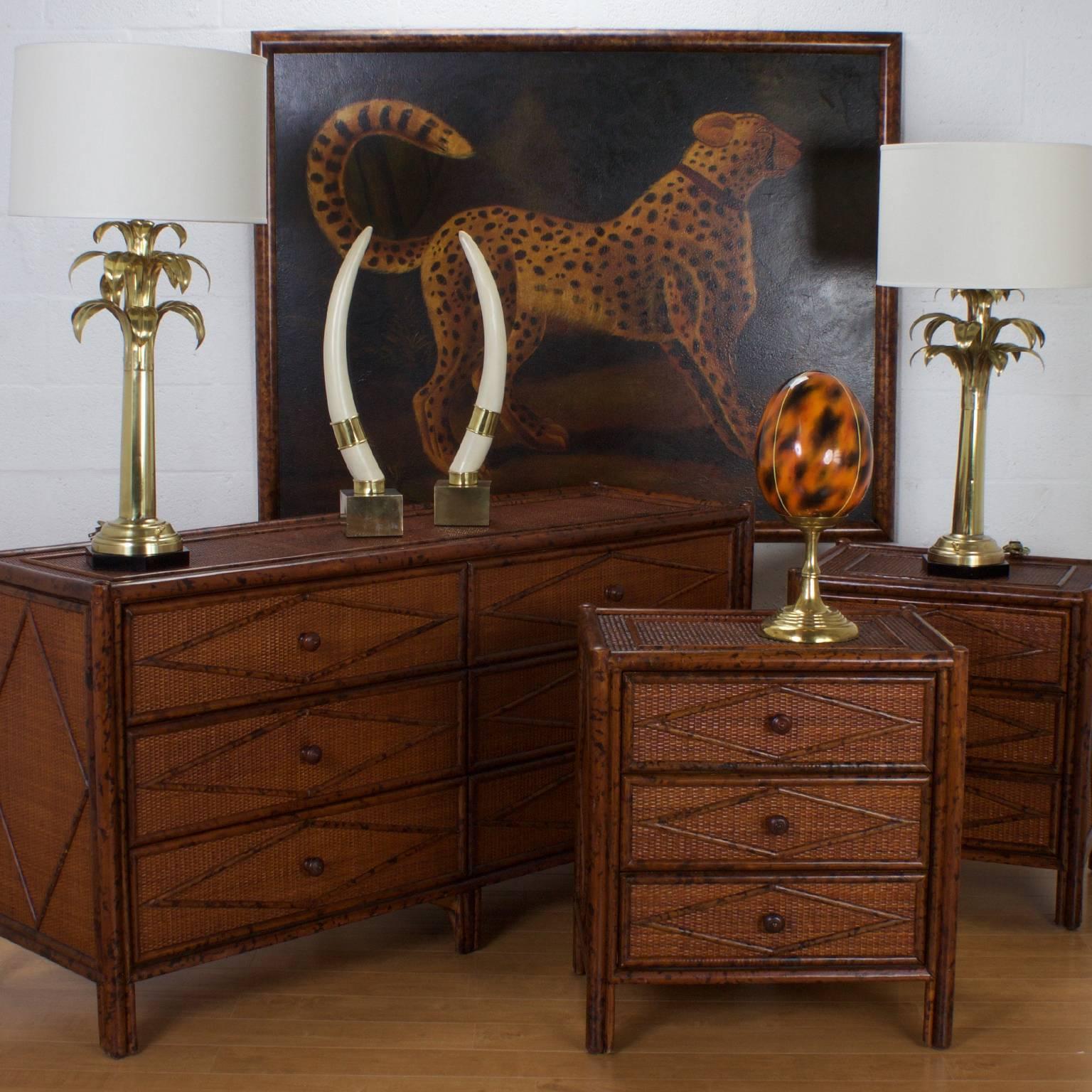 Pair of Mid-Century Faux Bamboo Nightstands 3