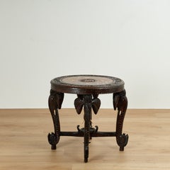 Antique Anglo Indian Inlaid and Carved Table or Stand