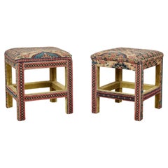 Pair of Stools Upholstered in Antique Persian Kilim